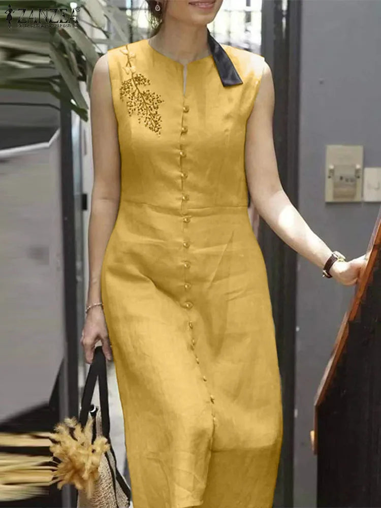 Embroidered Floral Midi Dress