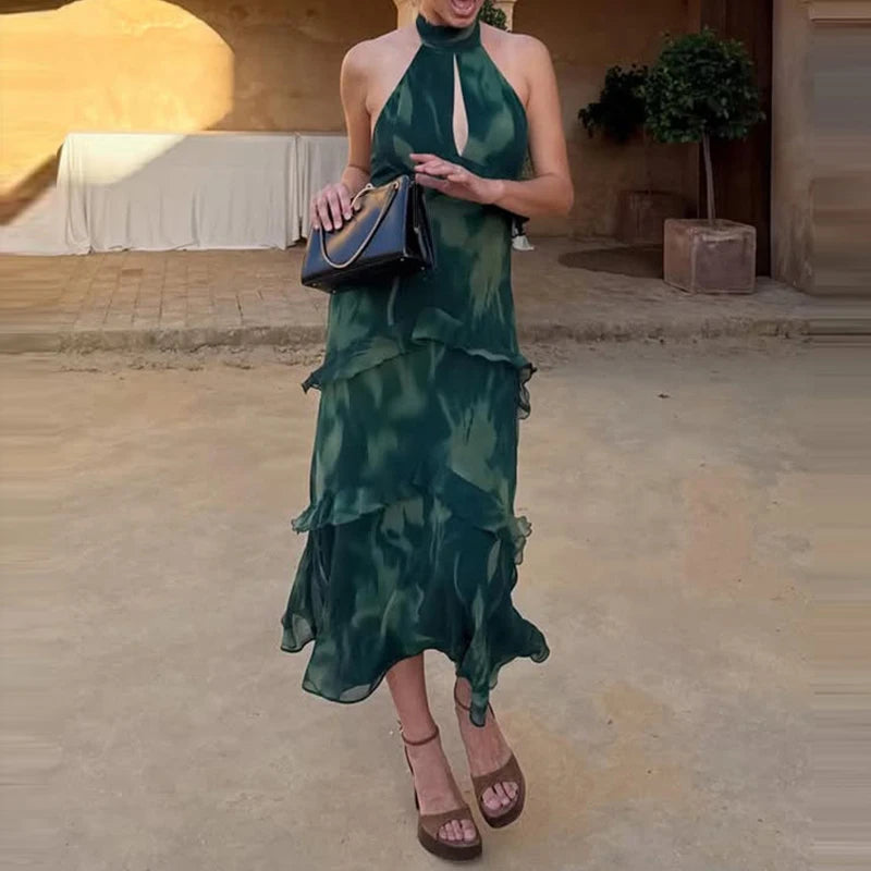 Bohemian Floral Print Sleeveless Ankle Length Dress for Women