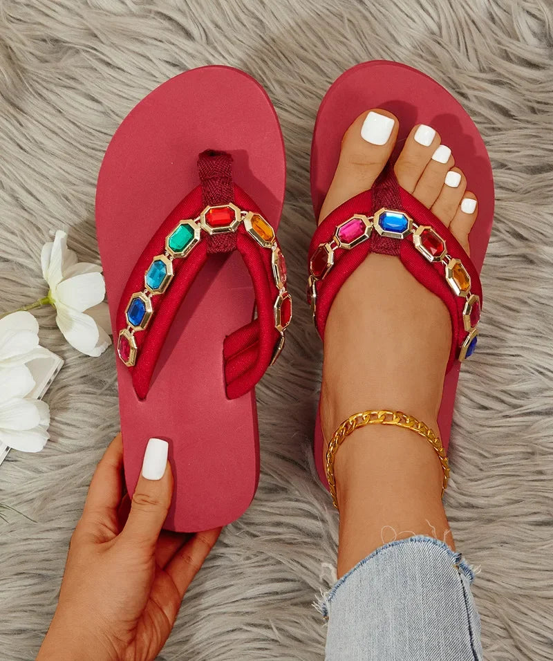 Crystal Accent Clip Toe Casual Summer Sandals For Women