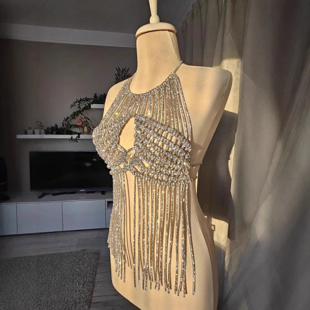 Boho Crochet Tassel Backless Halter Camisole Top for Women