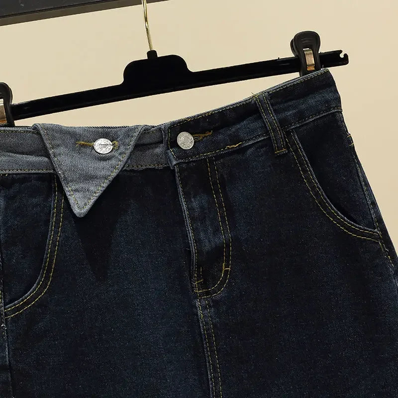 High Waist Split A-Line Denim Midi Skirt With Pockets For Women