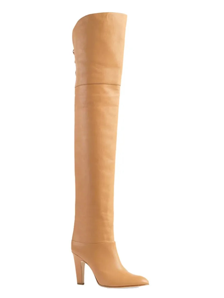 Plus Size Wide Calf Leather Over The Knee Boots for Women