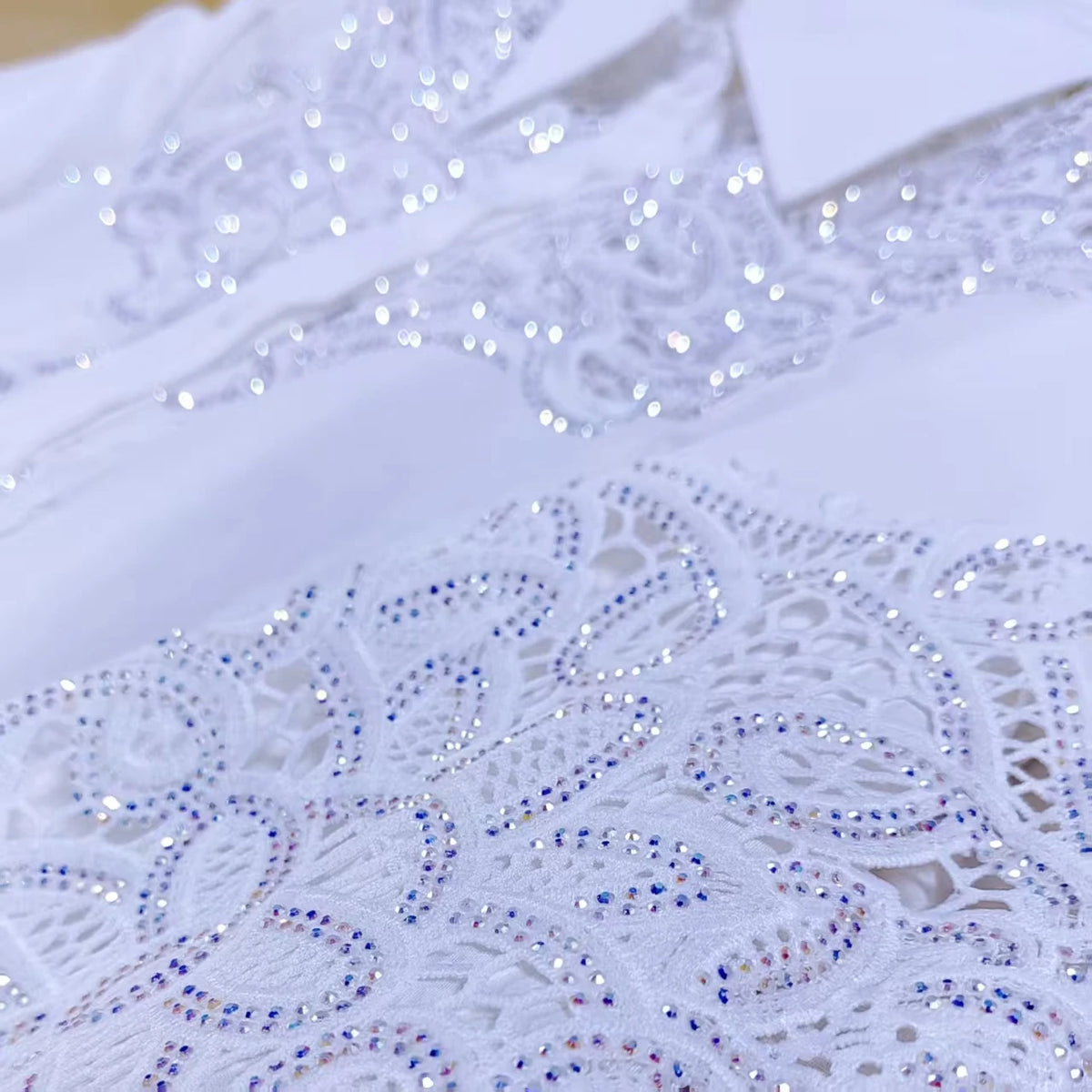 Sequin Embroidered Oversized Cotton Blouse for Women