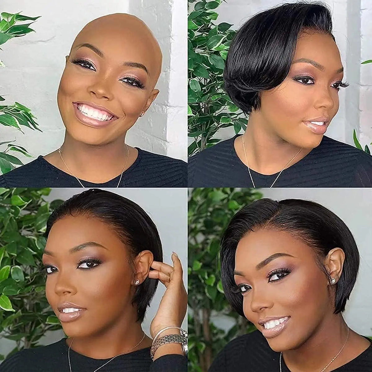 Layered Straight Pixie Cut Human Hair Lace Front Wig for Women