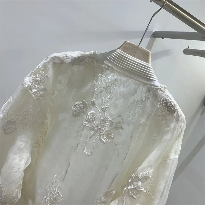 Bead Embroidered Round Neck Baseball Jacket For Women