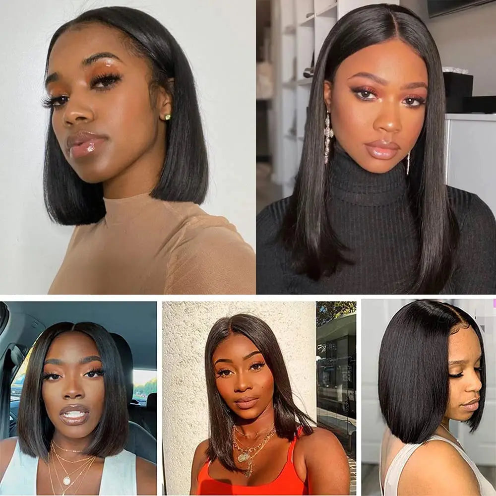 Short Bone Straight Human Hair Lace Front Bob Wig for Women