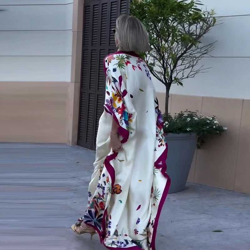 Casual Print Pleated Maxi Beach Vacation Chic Dress for Women