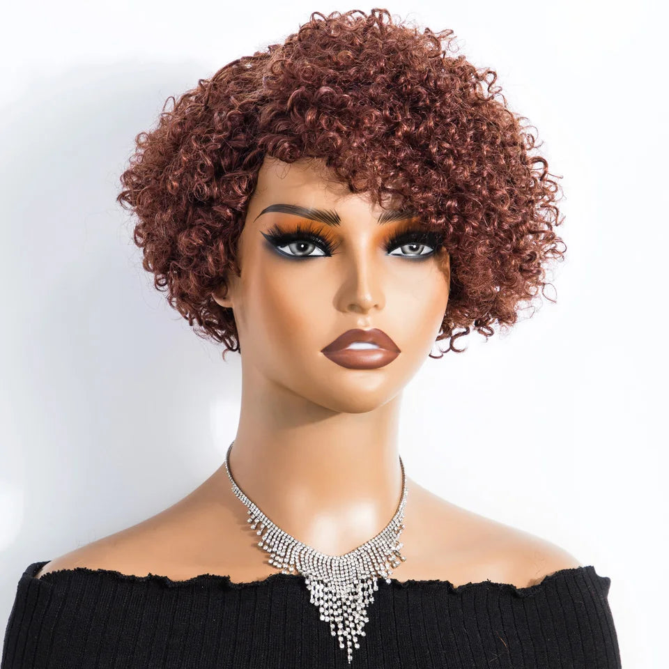 Short Kinky Curly Pixie Bob Human Hair Wig for Women
