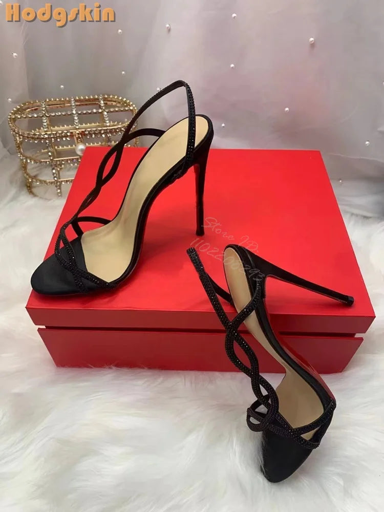 Crystal Strappy Thin Stiletto Heel Sandals for Women