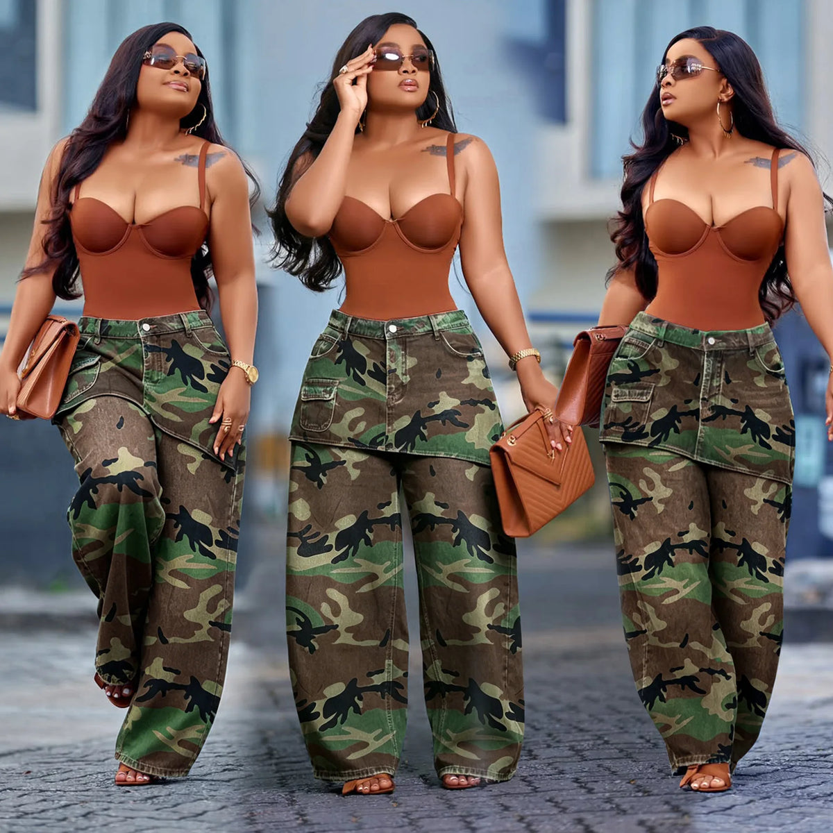 Camouflage Print High-Waisted Wide-Leg Pants for Women