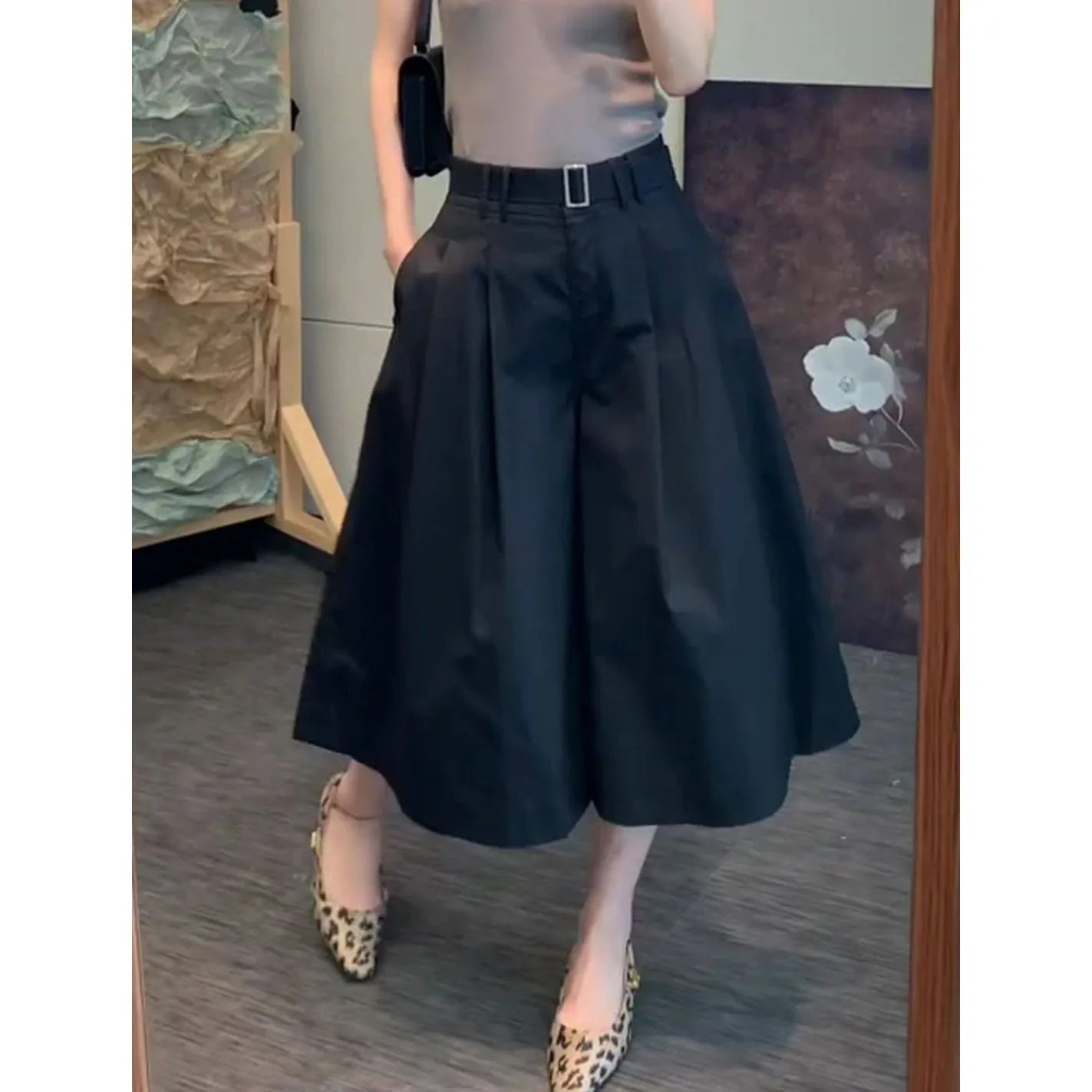 High Waist Pleated Loose Flowy Skirt Pants for Women