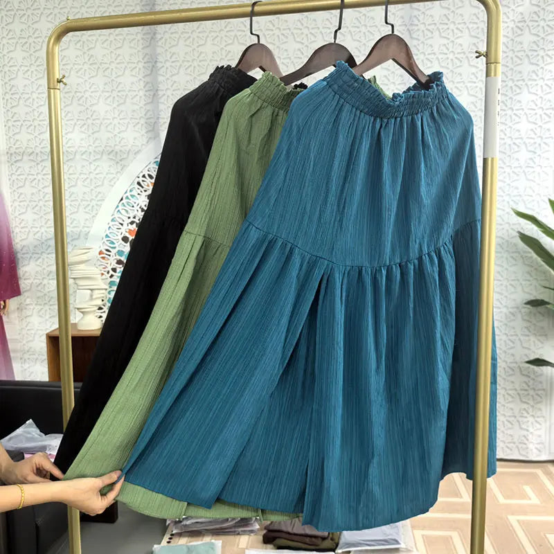 New Women Skirt Fashion Bohemian Midi Skirt High Waist Solid A Line Ruffle Skirt Casual Side Slit Beach Skirts 3 Colors Skort