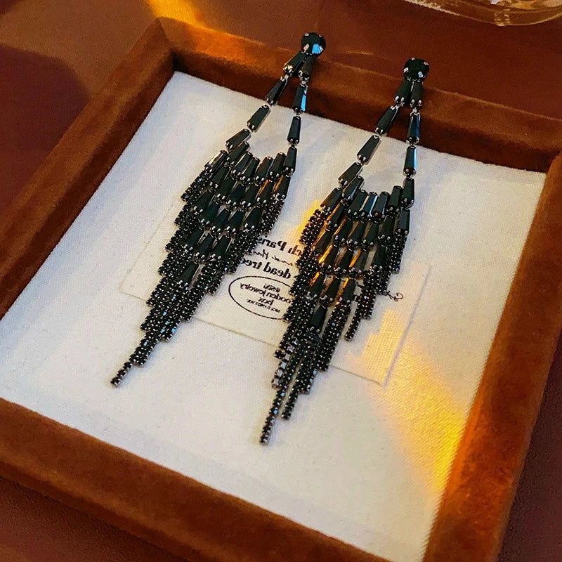 Geometric Rhinestone Fringe Earrings