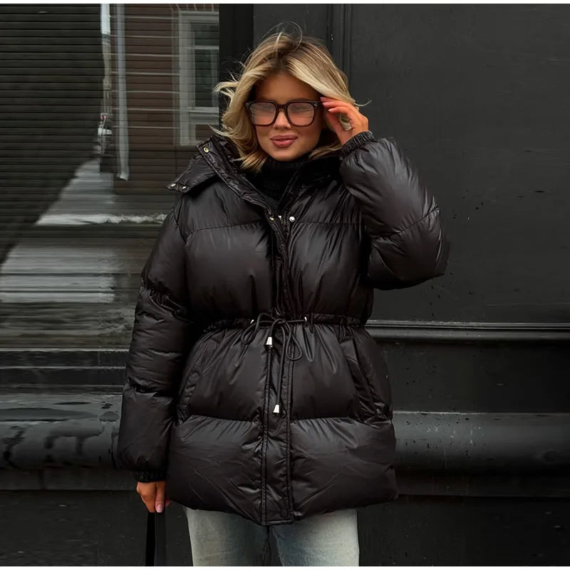 Detachable Hood Cropped Padded Winter Jacket for Women