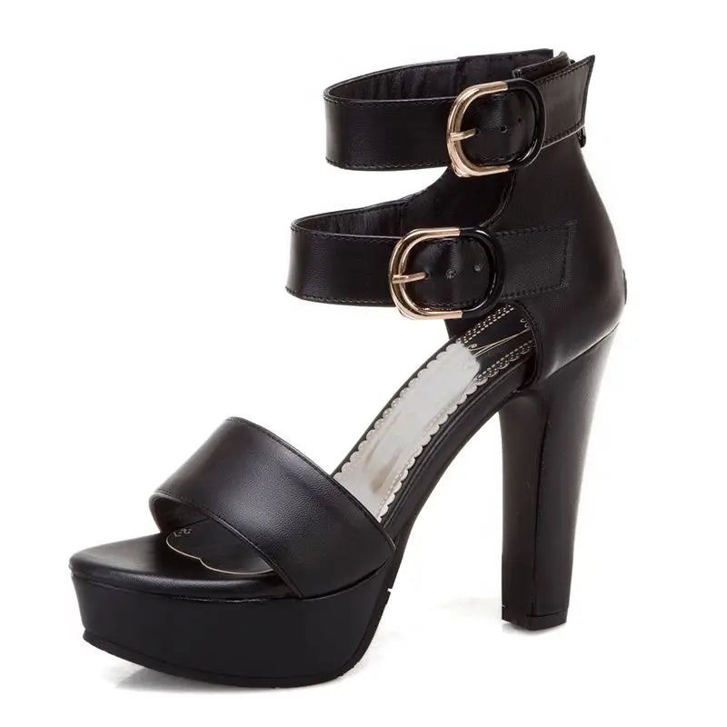 Chunky Platform Sandals with Zipper Buckles for Women