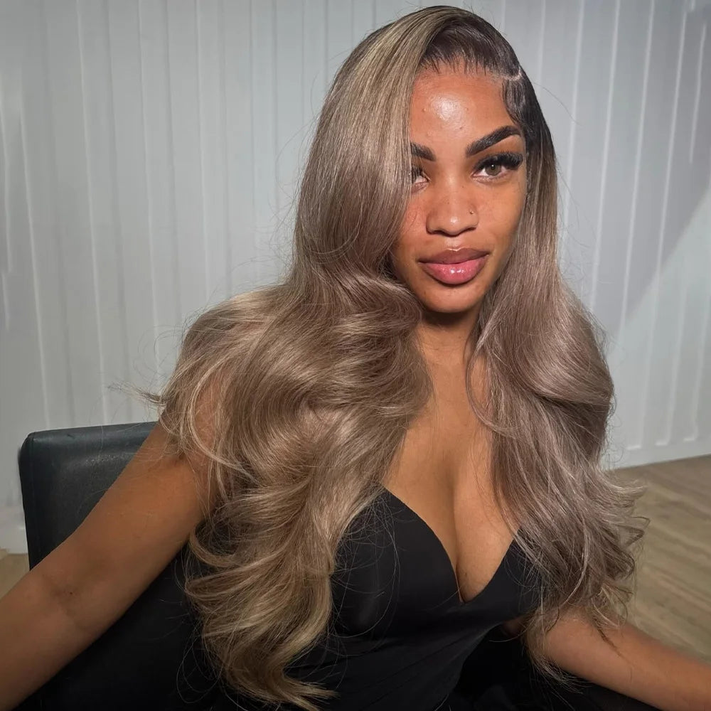 UniisoeOmbre 1B/Blonde Body Wave Lace Front Human Hair Wigs 34 Inches 200 Density Black Women13x4 Transparent Lace Brazilian Wig