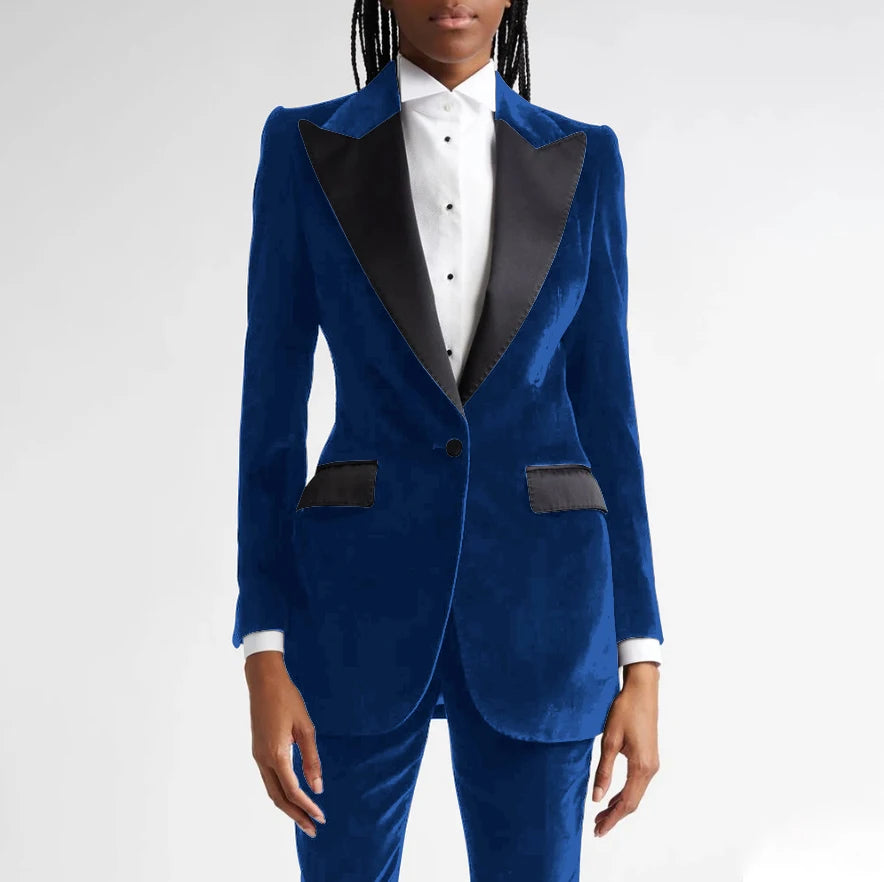 Classic Black Flannel Two Piece Business Suit For Women
