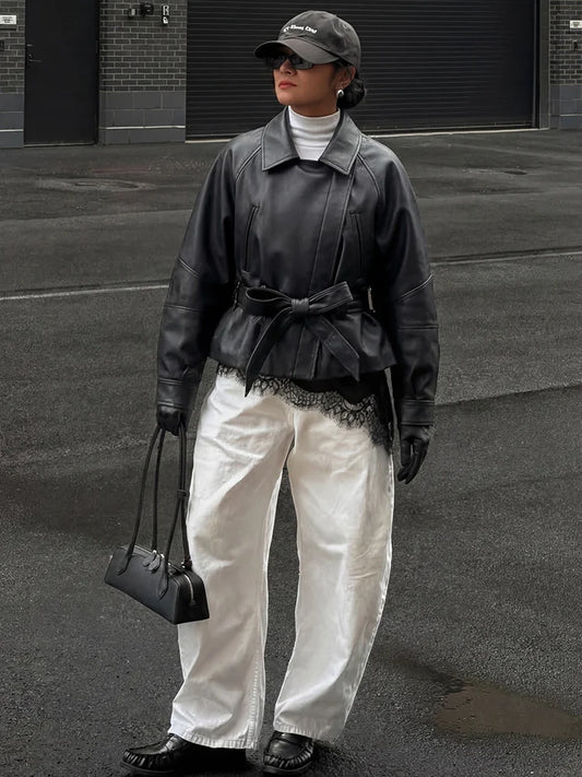 Belted Faux Leather Jacket