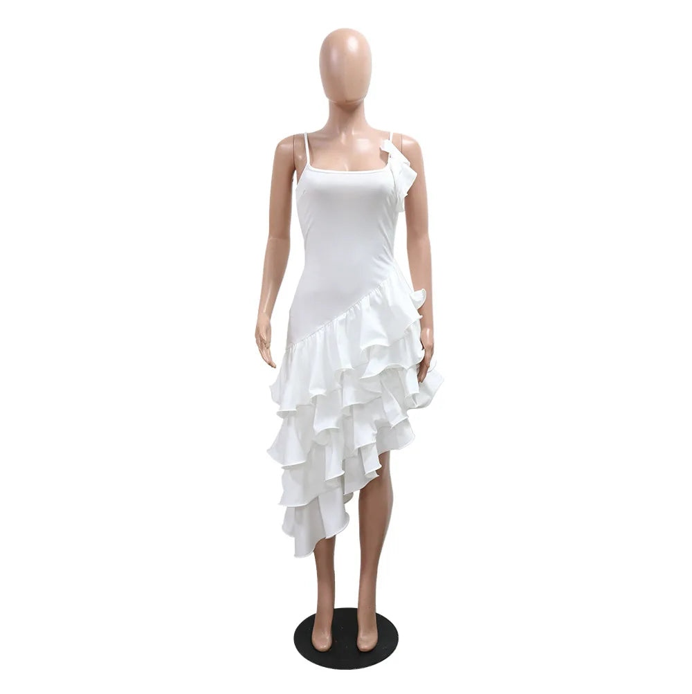 Chic Ruffled Edge Sleeveless Evening Gown for Women