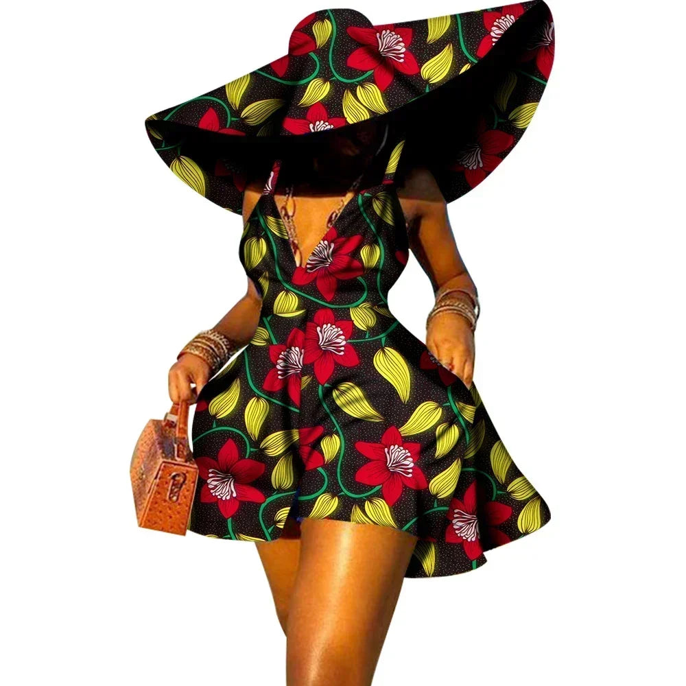 Sleeveless V Neck African Print Jumpsuit for Women