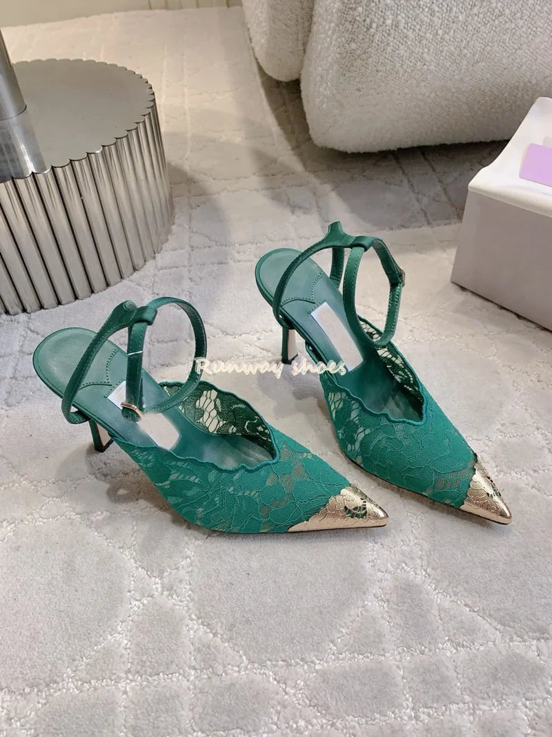 Pointed Color Blocking Lace Breathable Stilettos for Women