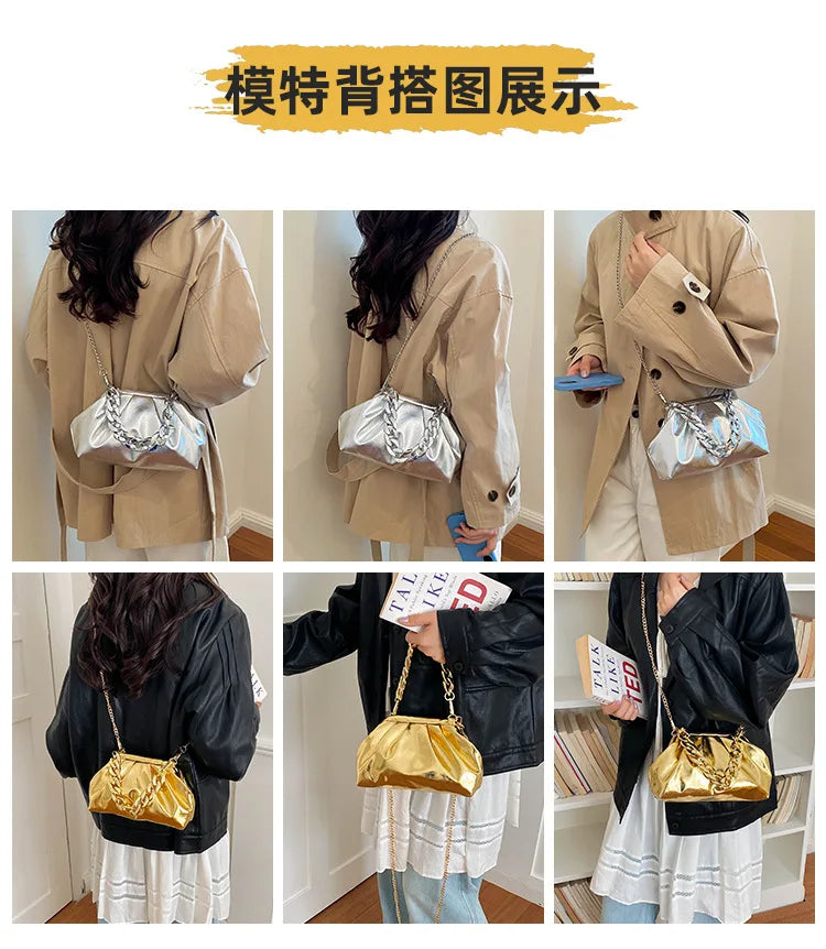 Elegant Pleated Chain Cloud Crossbody Shoulder Bag for Women