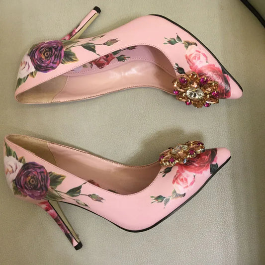 Crystal Rhinestone Leather Pumps