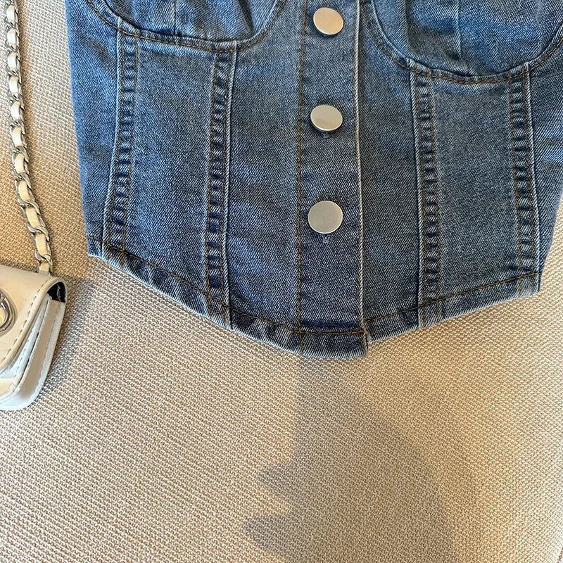 Slim Fit Off Shoulder Denim Shirt