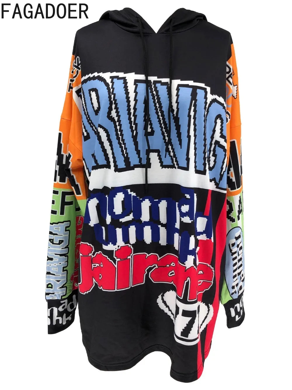FAGADOER Spring New Retro Letter Printing Sweatshirts Women Long Sleeve Drawstring Loose Hoodie Top Fashion Female Streetwear