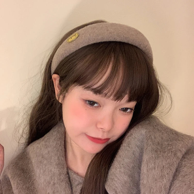 Wide Gold Emblem Wool Felt Headband