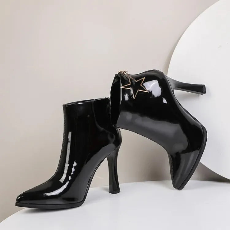 Glossy Patent Leather Zipper Ankle Boots for Women
