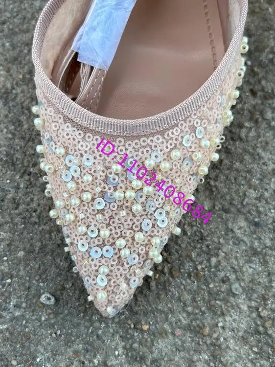 Elegant Glitter Beaded Slingback High Heel Sandals for Women