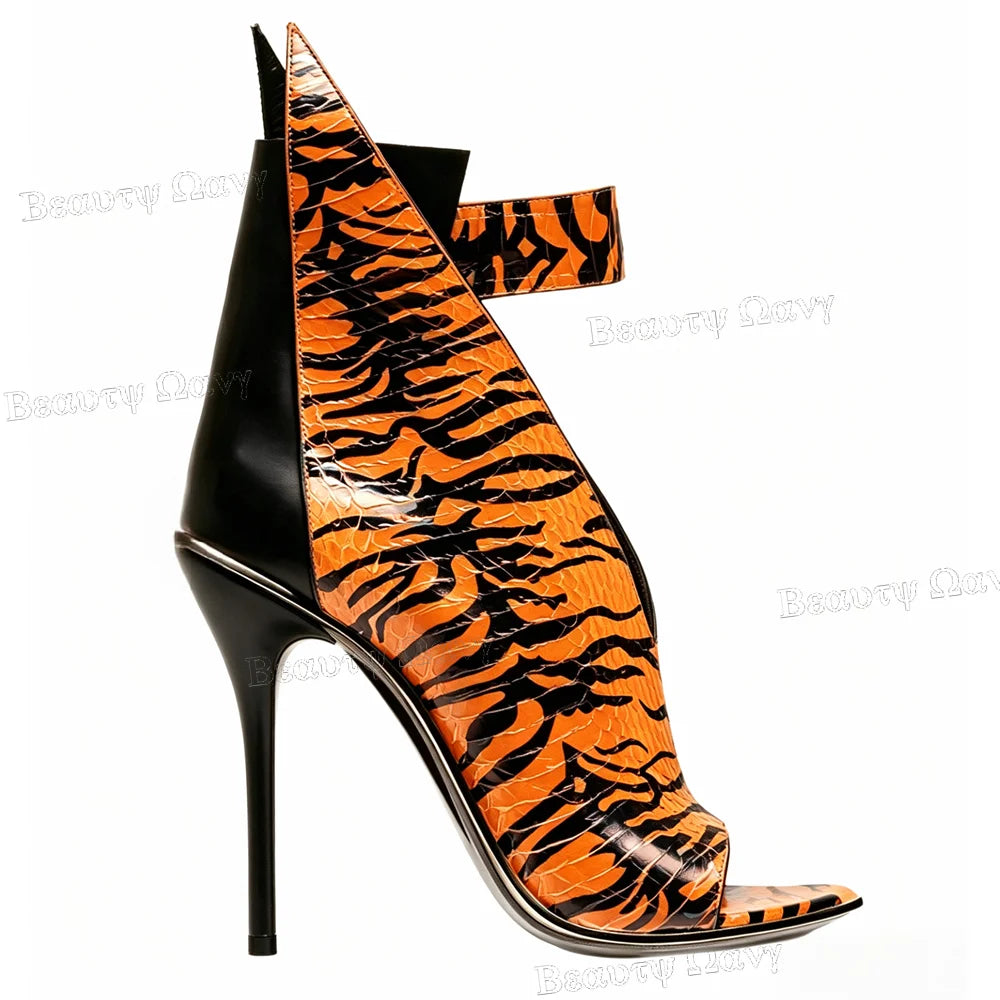 Two Tone Slim Heel Ankle Buckle Open Toe Sandals for Women