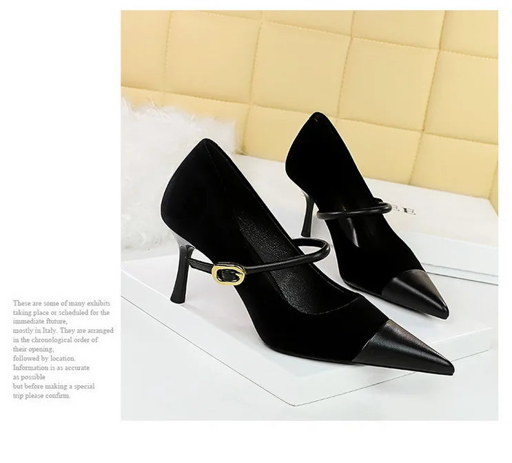 Suede Buckle Strap Pointed Toe Stiletto Pumps for Women