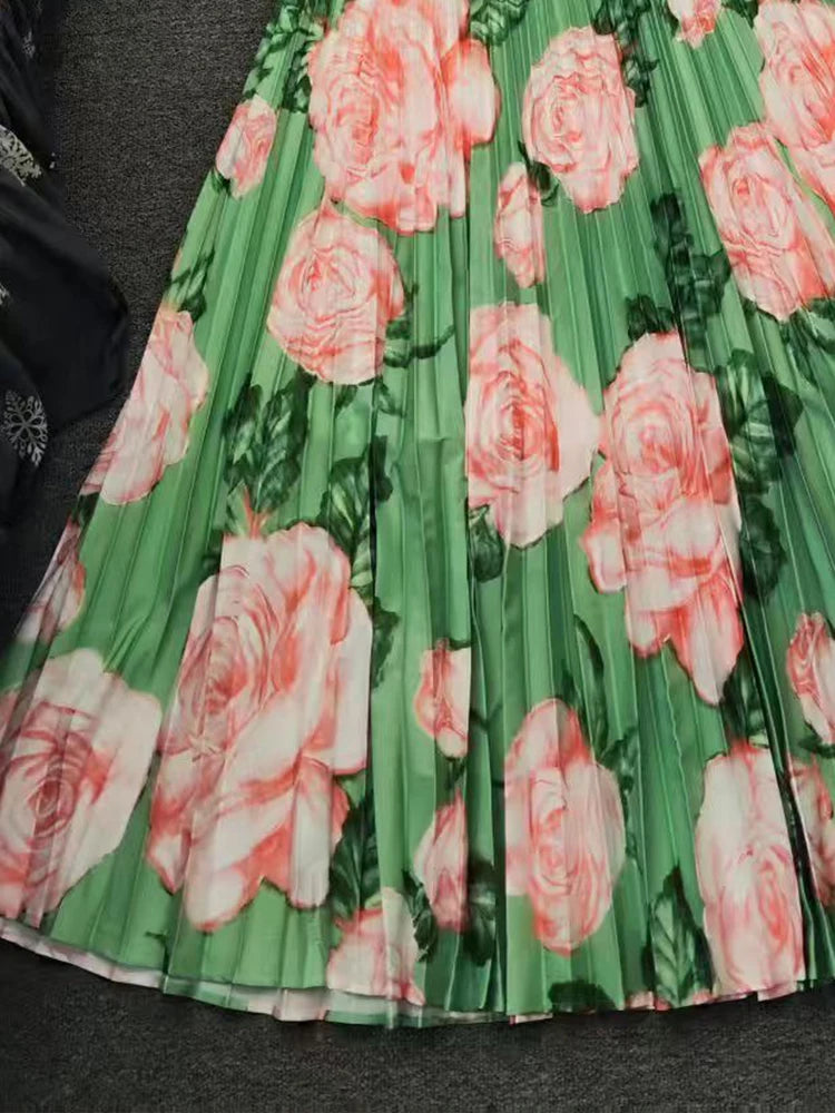 Printed Top And Pleated Skirt Set