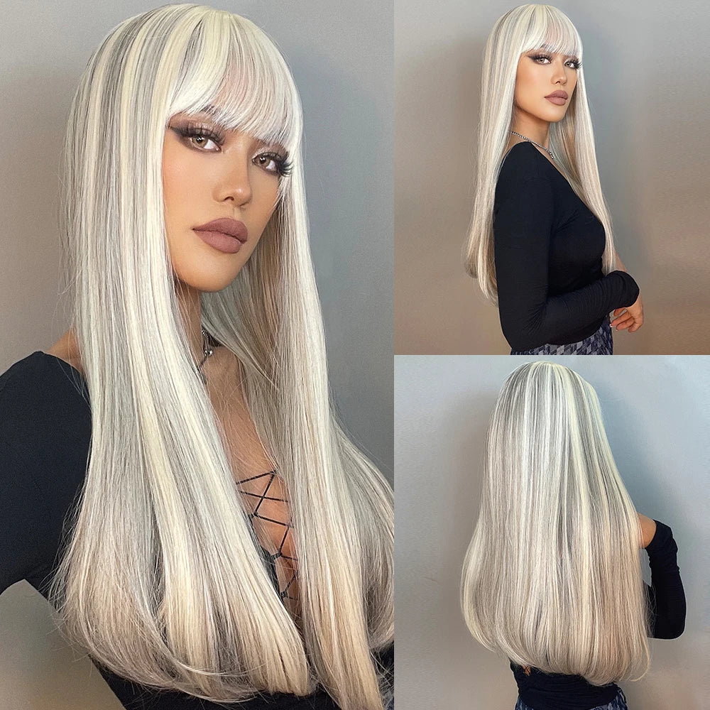 Long Straight Heat Resistant Synthetic Wig With Bangs for Women