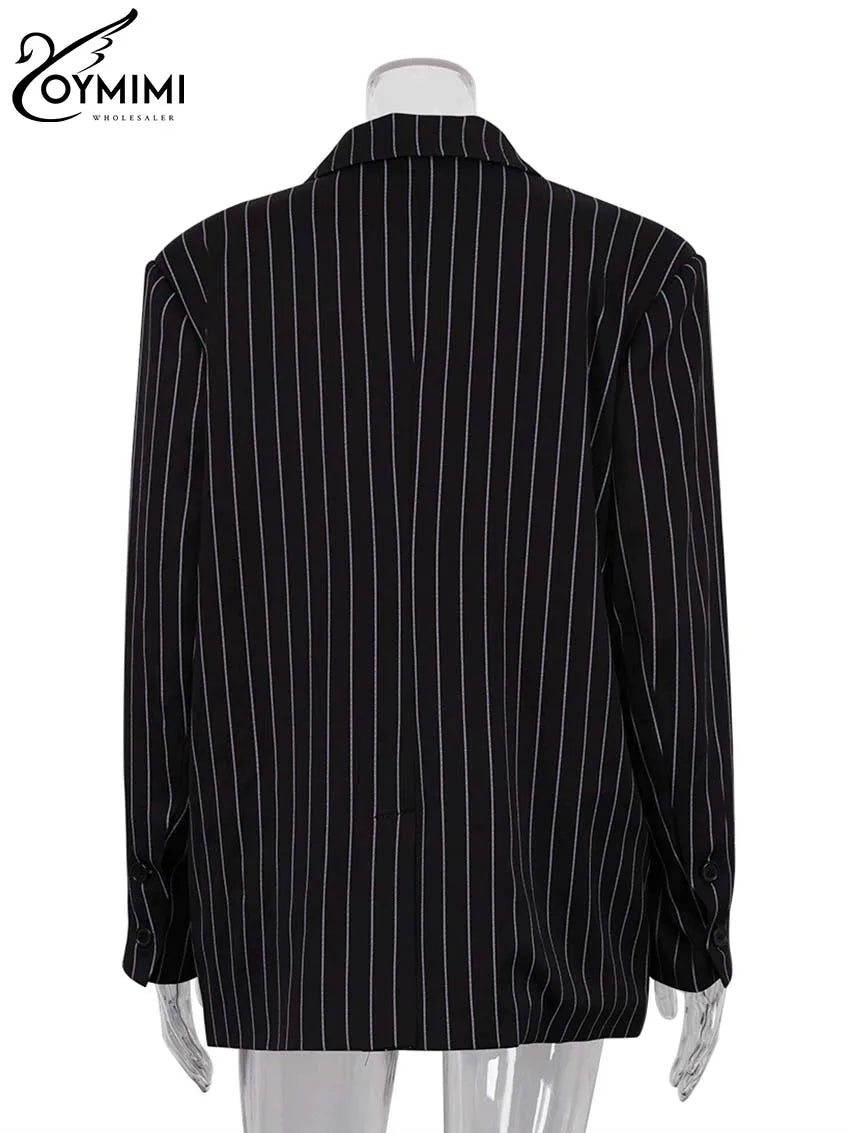 Oymimi Elegant Black Print Two Pice Outfits For Women Fashion Long Sleeve Single Button Blazers And High Waist Shorts Female Set