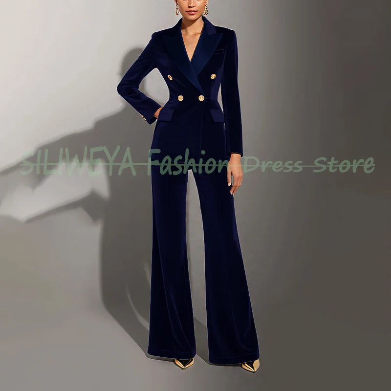 Double Breasted Velvet Suit Set