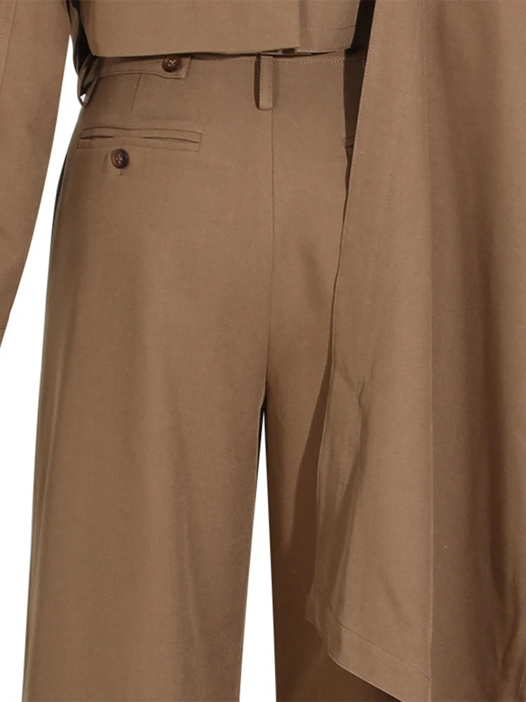 Caramel Shirt and Wide Leg Pants Two Piece Set for Women