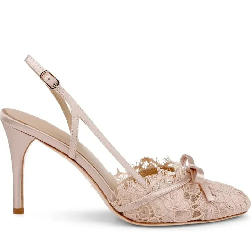 Butterfly Knot Slingback Pointed Toe Stiletto Heels for Women