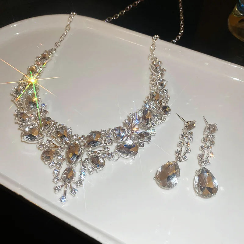Rhinestone Necklace And Earring Set