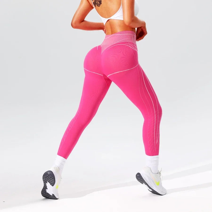 Women Sports Stripe Leggings Seamless Yoga Pants Sportswear Woman Gym Trousers High Waist Tummy Control Fitness Workout Leggings