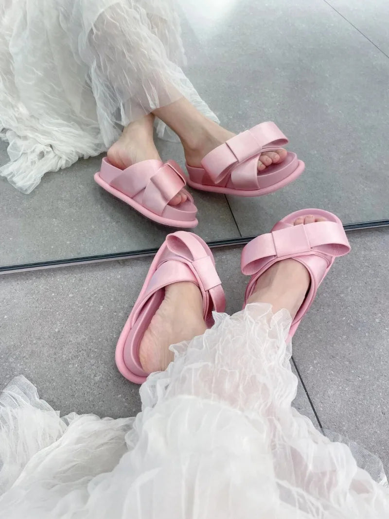 Cute Butterfly Knot Platform Slide Sandals for Women