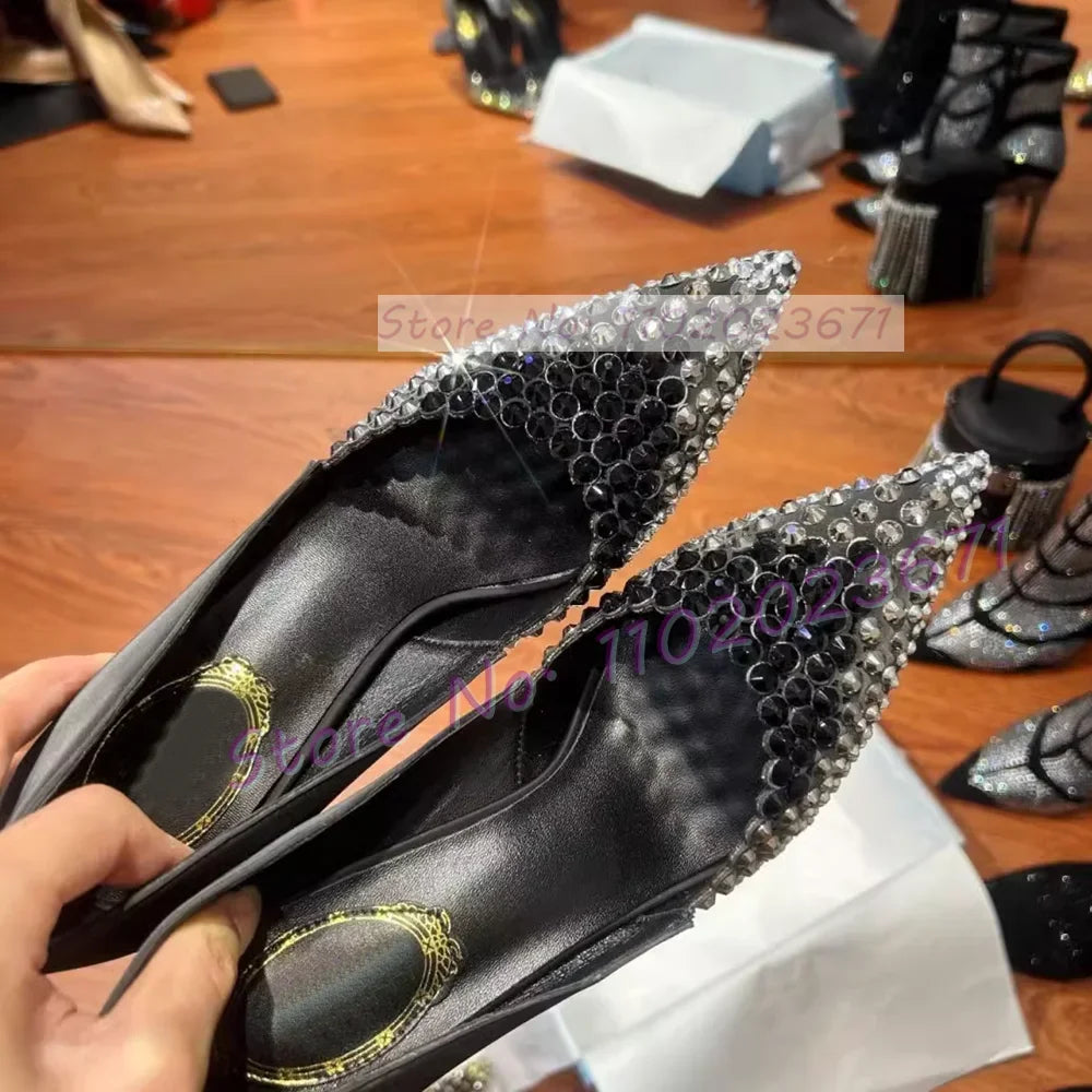 Gradient Rhinestone Luxury Pointed Toe Pumps Women Summer Stiletto High Heels Sexy Shoes Ladies Elegant Silver Sloe Party Pumps