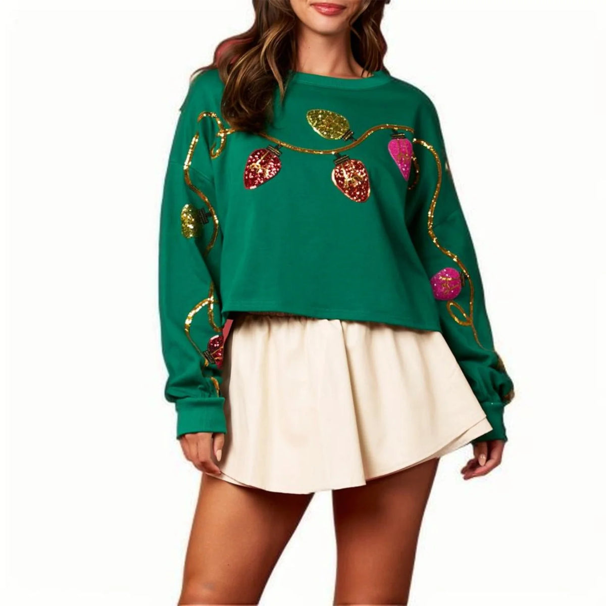Christmas Sequin Long Sleeve Pullover Sweatshirt for Women