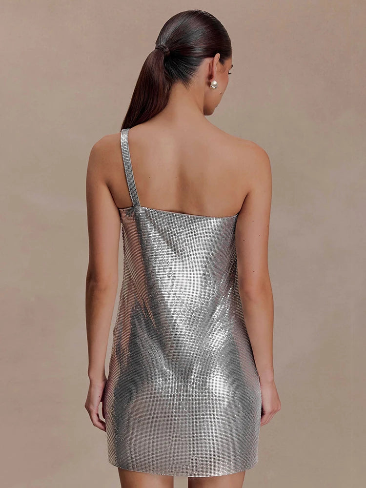 Shiny Ruched Off Shoulder Backless Mini Dress for Women