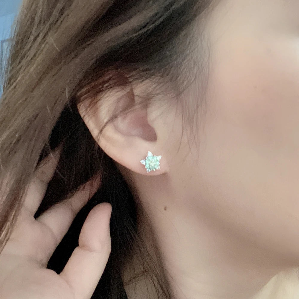 Stud Earrings With Blue Green Moissanite 2 Carat Total Elegant Timeless Style Gift
