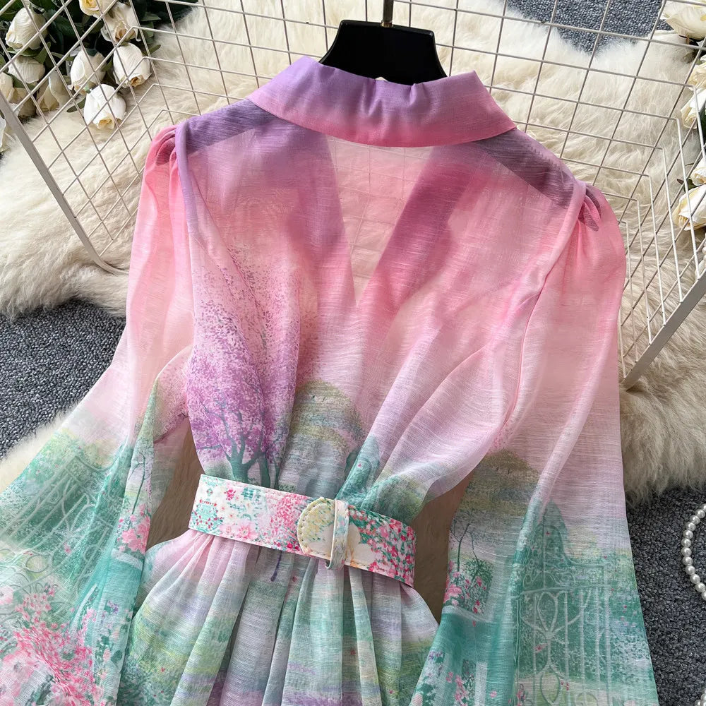 Elegant A Line Midi Dress With Lantern Sleeves for Women
