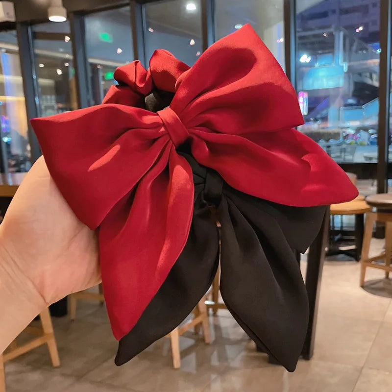 Vintage Red Satin Bow Elastic Hair Bands for Women