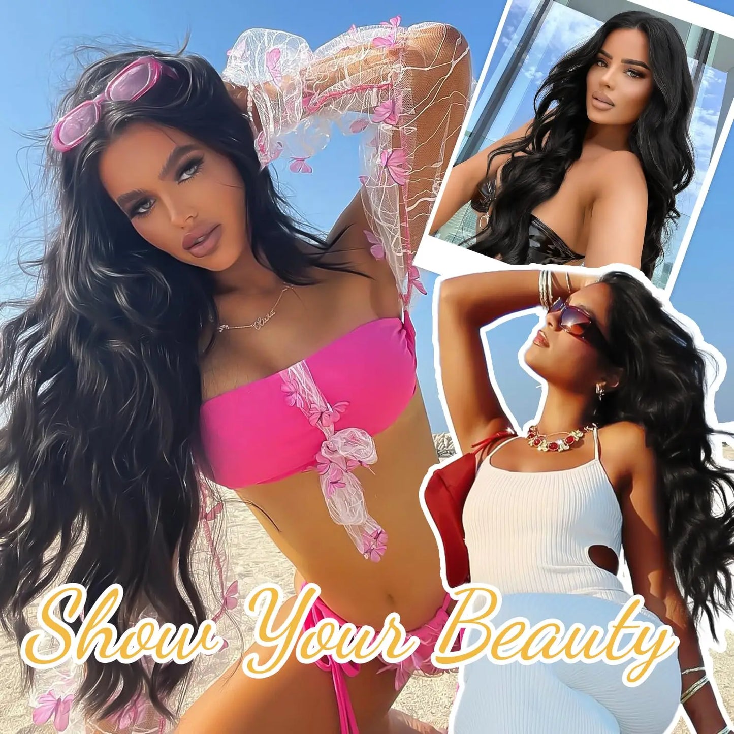 Black Long Wavy Synthetic Lace Hairline Middle Part Wig For Women